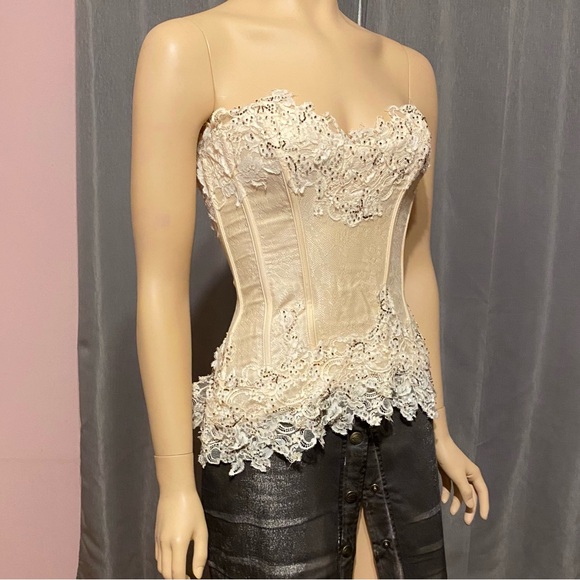 Fine Silk& Lace Bustier Gorgeous! champagne color - Picture 4 of 11